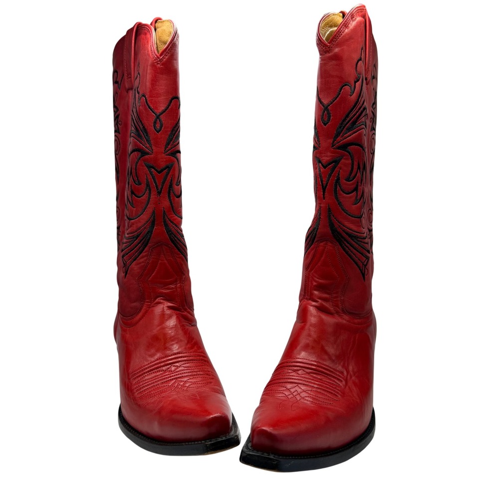 Lane Boots Red Hot Chile Pepper Western Boots Womens 8 Red Black Embroidered